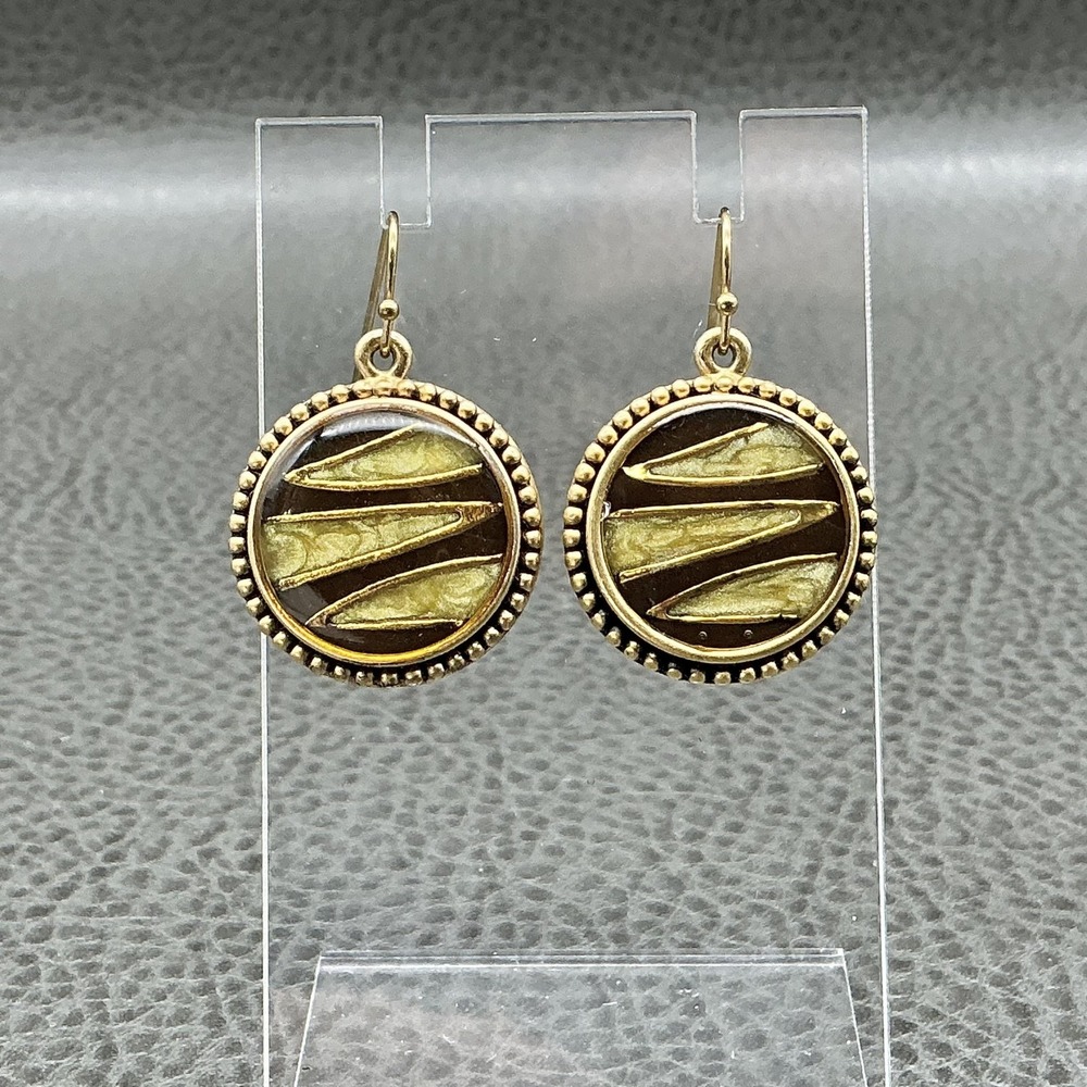 Chicos Earrings Gold Tone Round Dangle Drop‎ Womens Abstract French Wire Jewelry